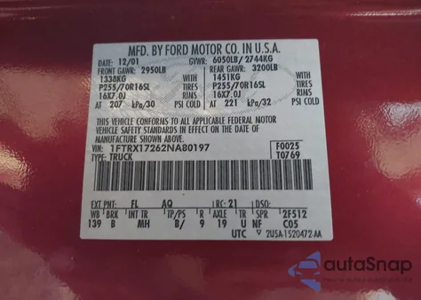 2002 Ford F-150 Xl/Xlt z USA, uszkodzony, nr VIN 1FTRX17262NA80197